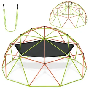 10FT Climbing Dome with Hammock Swing 500 LBS Heavy Duty Climbing Set Outdoor Backyard Playground Jungle&nbsp,Gym Orange and Green