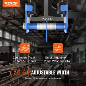 VEVOR Manual Trolley, 1100 lbs/0.5 Ton Load Capacity Push Beam Trolley with Dual Wheels, Adjustable for I-Beam Flange Width 2.5 to 5.5, Heavy Duty Alloy Steel Garage Hoist for Straight Curved I Beam