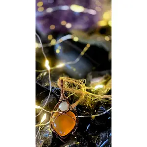 Be Still My Heart – Carnelian & Rainbow Moonstone Copper Pendant