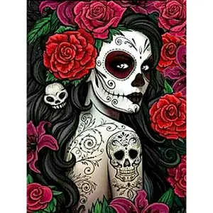 Sugar Skull Girl Tapestry, Halloween Picture, Mexican Native Artwork, Red Rose Wall Decor, Home Decoration, Adult and Child Gift, Without Copper Ring. Single Tapestry, No Brass Ring, No Hooks. Hanging Peach Props