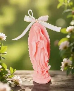 Virgin Mary Candle with Elegant Bow Design for Religious Décor and Home Blessing in Gift Box