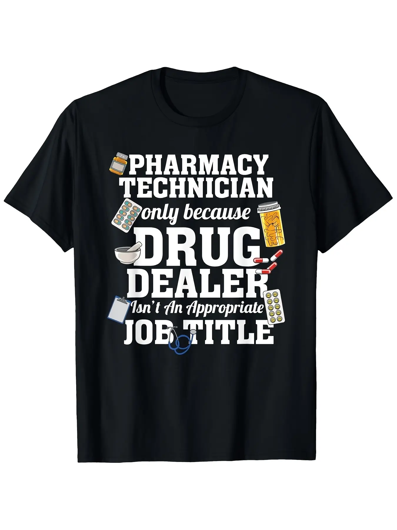 Unisex Pharmacy Technician  Pharmacist Casual Crew unisex soft cotton short sleeve t shirt, vintage graphic casual tee for men women teens, perfect birthday holiday gift for camping travel gym daily street  wear