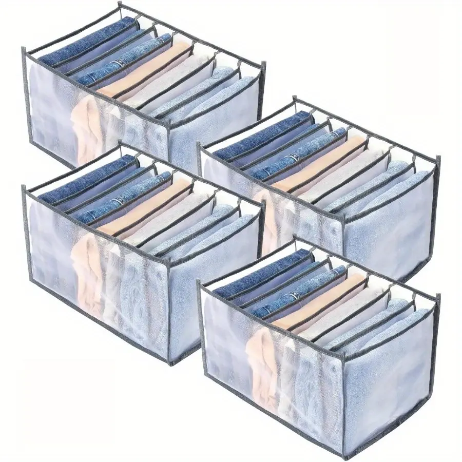 Set of 4 Clothing Organizers for Closets, Drawer Storage Solution for Clothes, Ideal for Arranging Dressing Table Drawers to Hold Jeans, Trousers, T-Shirts, And Skirts