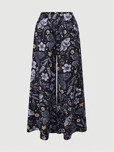 Butterfly Moth Print Wide Leg Pants, Summer Lightweight Breathable Loose Fit, Elegant Leopard Pattern, All Seasons Clothing