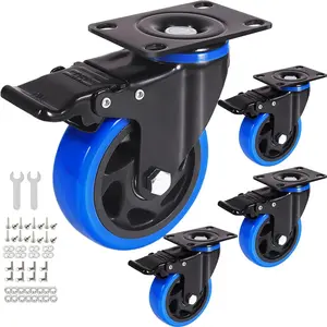 4" Caster Wheels Set of 4, Heavy Duty Casters with Brake, Safety Dual Locking No Noise Polyurethane Foam Wheels Load 2200LBS, Two Free Hardware Kits Included