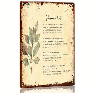 1pc 12×8 inch Traditional Metal Psalm 121 Wall Art Sign – Spanish Bible Verse with Floral Design, Rustic Vintage Aluminum Wall Hanging Plaque, Decorative Home Decor for Living Room & Bedroom, No Electricity Needed