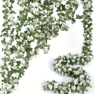 Flower Garland, Artificial Rose Vine Flowers with Green Leaves, Hanging Fake Roses Vine for Room Anniversary Wedding Birthday Christmas Wall Arch Decor, Purple Flower, Artificial Faux Greenery