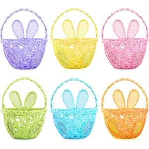 6 count Easter Egg Baskets -  6 Colors Bunny Ears Easter Baskets for Easter Theme Garden Party Favors, Easter Eggs Hunt, Easter Goodies , Basket Fillers