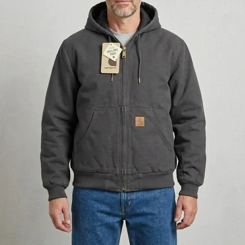 Vintage Rugged Canvas Detroit Work Coat for Men by Carhartt, Heavyweight Washed Loose Long Sleeve Jacket in 4 Colors for Work & Outdoor Casual Wear