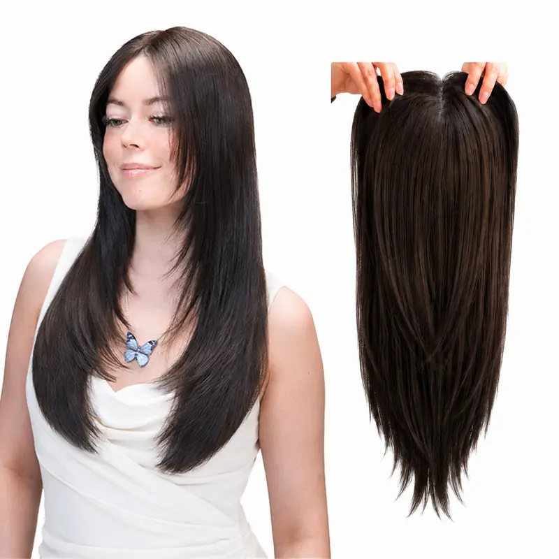 Glueless Synthetic Half Wig Hair Extensions - Hand-tied Natural Design, Clip-on, 20-inch Length, Cap-free, No Wig Cap Needed, Synthetic Hairline, All-day Wear, No Excess Lace, Low Hassle, Full Coverage (More Than Standard Toppers) for Thinning Hair