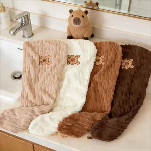 4Pcs Capybara Coral Fleece Hair Towel Wrap Set, High Absorbent Quick Dry Microfiber Turbans, Hair Towels for Women, Ideal for Wet, Straight & Curly Hair, Volumizing Curly Hair Wraps, Bathroom Essentials