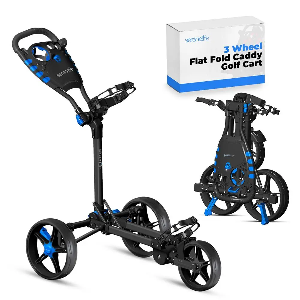 3-Wheel Golf Push Cart | Lightweight Aluminum Golf Trolley with Easy Foldable Design, Smooth Roll Wheels, Adjustable Handle & Brake System – Compact Golf Cart for Easy Transport with Scorecard & Umbrella Holder Storage