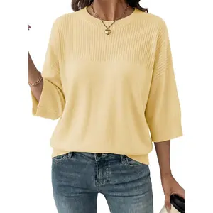 Dokotoo Womens Half Sleeve Casual Oversized Trendy Sweaters Crewneck Cropped Sweater Knit Tops