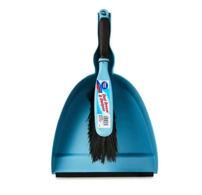 Great Value Plastic Dust Broom & Dustpan, Blue