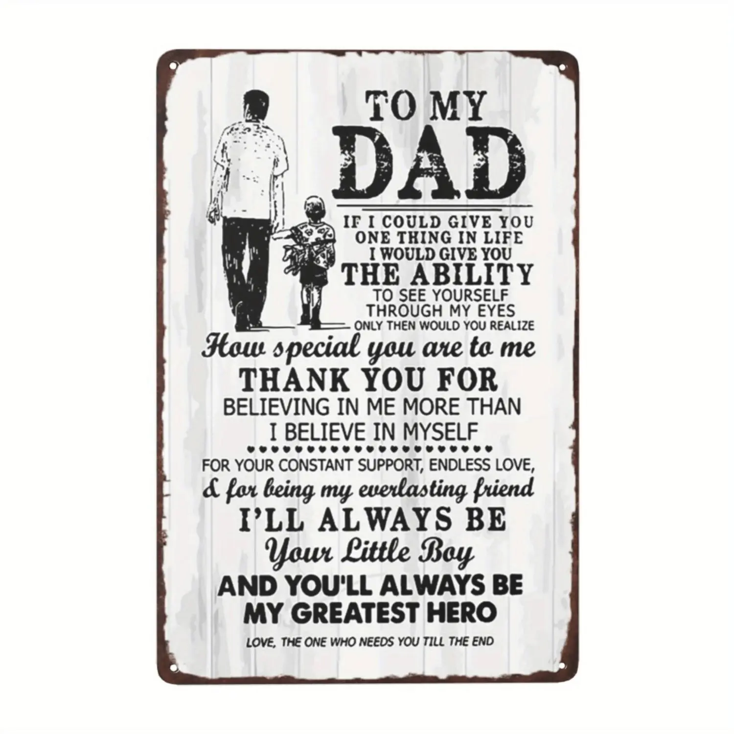 Vintage "To My Dad" Metal Sign - Father's Day Gifts, Dad Gifts, Heartfelt Wall Art with Father-Son Silhouette & Touching Message, Rustic Home/Office Decor, 8x12 Inches