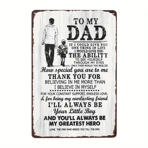 Vintage "To My Dad" Metal Sign - Father's Day Gifts, Dad Gifts, Heartfelt Wall Art with Father-Son Silhouette & Touching Message, Rustic Home/Office Decor, 8x12 Inches