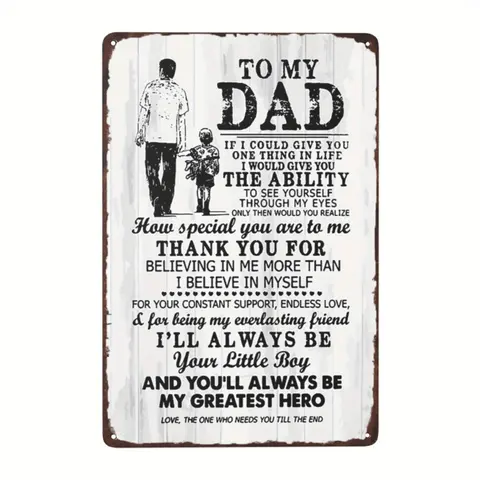 Vintage "To My Dad" Metal Sign - Father's Day Gifts, Dad Gifts, Heartfelt Wall Art with Father-Son Silhouette & Touching Message, Rustic Home/Office Decor, 8x12 Inches