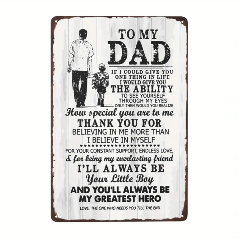 Vintage "To My Dad" Metal Sign - Father's Day Gifts, Dad Gifts, Heartfelt Wall Art with Father-Son Silhouette & Touching Message, Rustic Home/Office Decor, 8x12 Inches