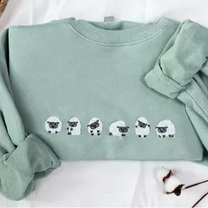 Embroidered sheep sweatshirt,embroidered sweatshirt,Green Sweatshirt,Farm,vintage sweatshirt