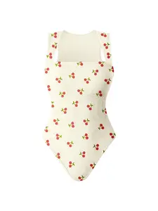 Women's Plain Strawberry Print Ribbed Shapewear Tank Bodysuit, Casual Comfy Tummy Control Butt Lift Shaper Bodysuit for Daily Wear, Ladies Shapewear for All Seasons, High Compression Bodysuits