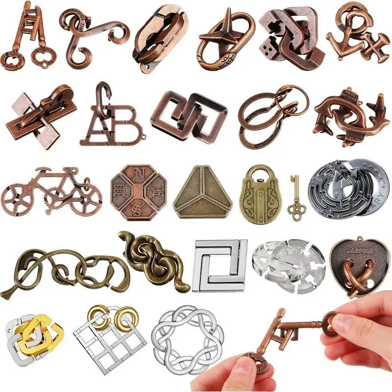 Unisex Classic Metallic Brain Teaser Puzzles - Interlocking Track Pieces Assembly, Disentanglement Mind Game with Memory Training and Observation, Educational Toy for Kids & Adults, Novelty Gift (a200-330, b070-043, b235-065)