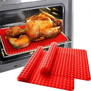 2 Pieces Silicone Baking Mat Red Pyramid Non Stick Bacon Microwave Tray Pastry Mat Red Barbecue Mat Baking Supplies Oven Liner - 40.64 x 27.94 cm Kitchen Counter Silicone Mat