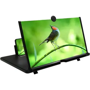 Screen Magnifier Amplifier 3D HD Smart Mobile Phone Movies Amplifier with Leather Foldable Holder Stand for Any Smartphone, Supports All Smartphones(Black)