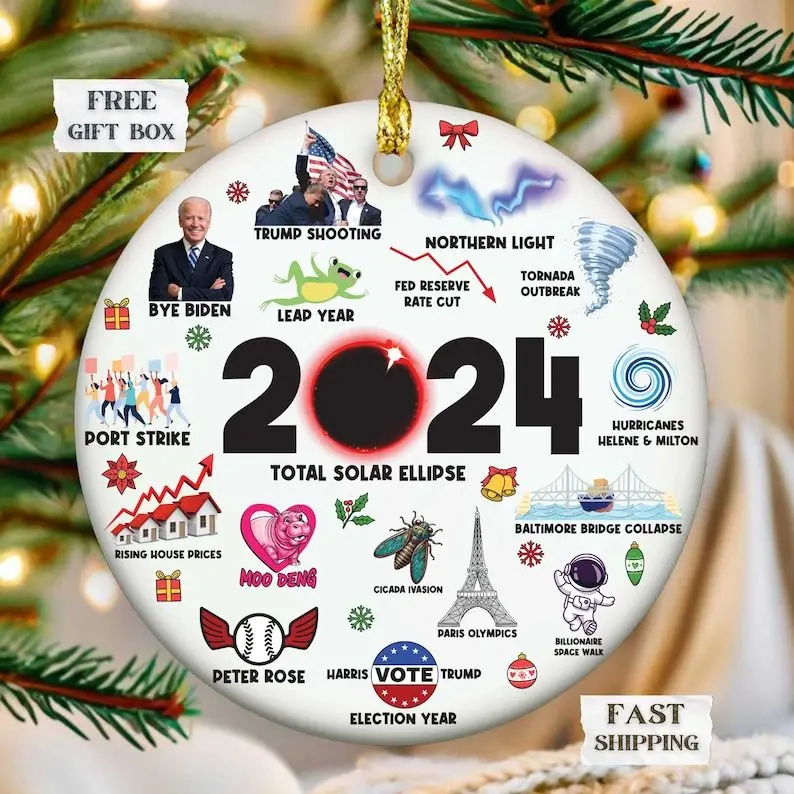 Major Notable Events Ornament, 2024 Christmas Ornament, 2024 Year in Review Ornament, Funny Cute Year to Remember Commemorative Ornament