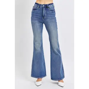 Judy Blue High Waist Tummy Control Contrast Flare Denim 88855 judy blue Bottom Fit, Spandex, Cotton, Compression, Soft