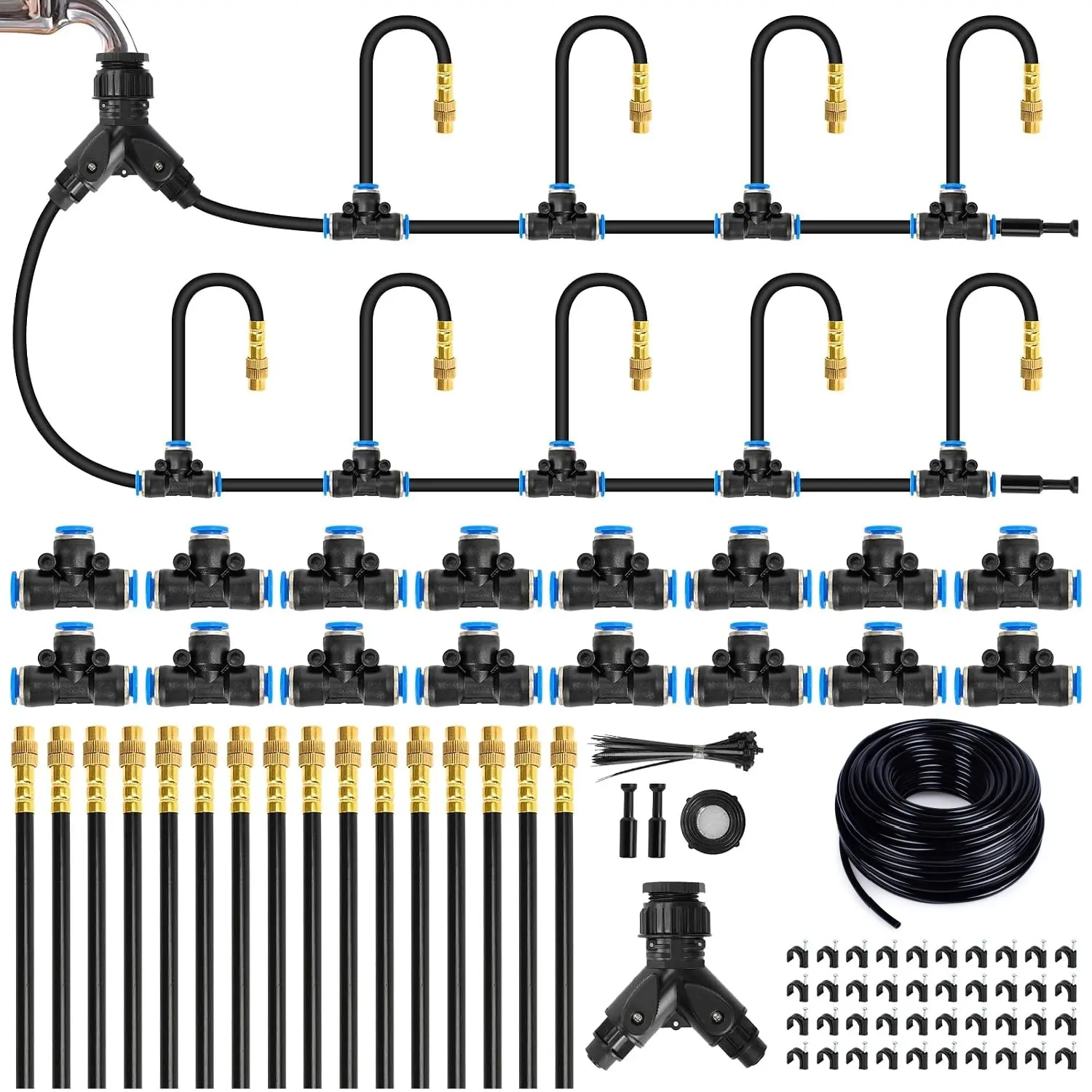 1 set 1/4 "100Ft garden watering irrigation set, used for watering flowers, vegetables, and succulents, suitable for outdoor plants, lawns, planting beds, potted plants, courtyards, and greenhouses