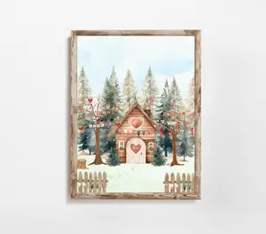 Valentine Poster Cabin Printable Woodland Decor Hearts Sign Love Home Wall Art Holiday Decor Valentine Sign, Love Romantic Posters Inspirational Couple Gifts for Valentines Wedding Home Room Gallery Decor