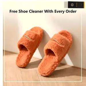 2026 Winter Furry Slippers for Women, Fluffy Plush Open Toe Slides, Warm Letter Print Flip Flops, Non-slip Sole Breathable Lightweight Indoor Outdoor House Shoes, Cozy Home Slippers, Soft Plush Loungewear Slides