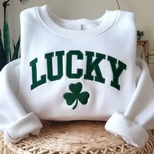 Lucky Shamrock Embroidered Sweatshirt, St Patricks Day Crewneck, Irish Clover Pullover, Festive Green Sweater, St Paddys Day Gift, Unisex Holiday Shirt