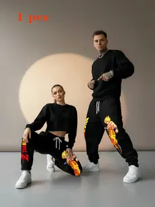 Unisex Go Ku Graphic Baggy Pants, Men's Loose Fit Anime Pattern Pants, Drawstring Waist Casual Long Trousers, Mid Waist Letter Print, All Seasons Fashion, Casual Chic Bottoms