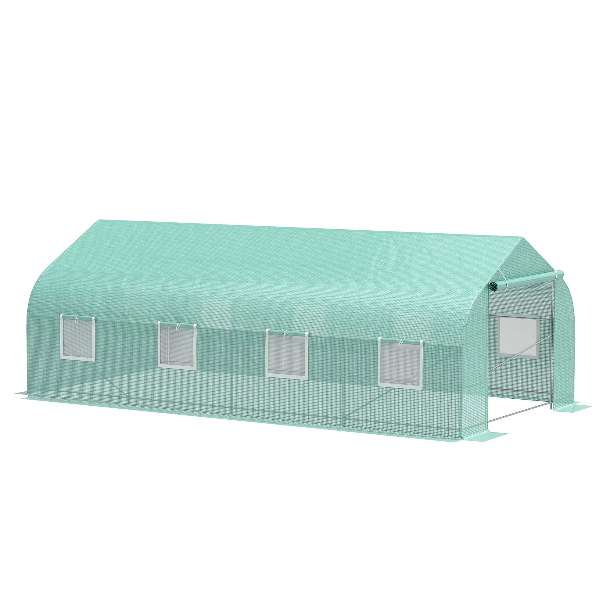 Outsunny 20'x10'x7' Heavy Duty Green Walk-in Tunnel Greenhouse, Outdoor Weather Resistant Steel Frame, Mesh Windows, Zippered Roll-up Doors, PE Cover, Adjustable Ventilation, Rain/Weather Shield, Heat & Humidity Control for Home Garden Year-Round Use, Zip