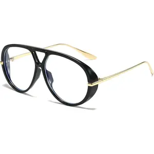 Oversized Blue Light Blocking Glasses Women Men Retro Pilot 70s Double Bridge Large Frame Anti Blue Light Eyeglasses