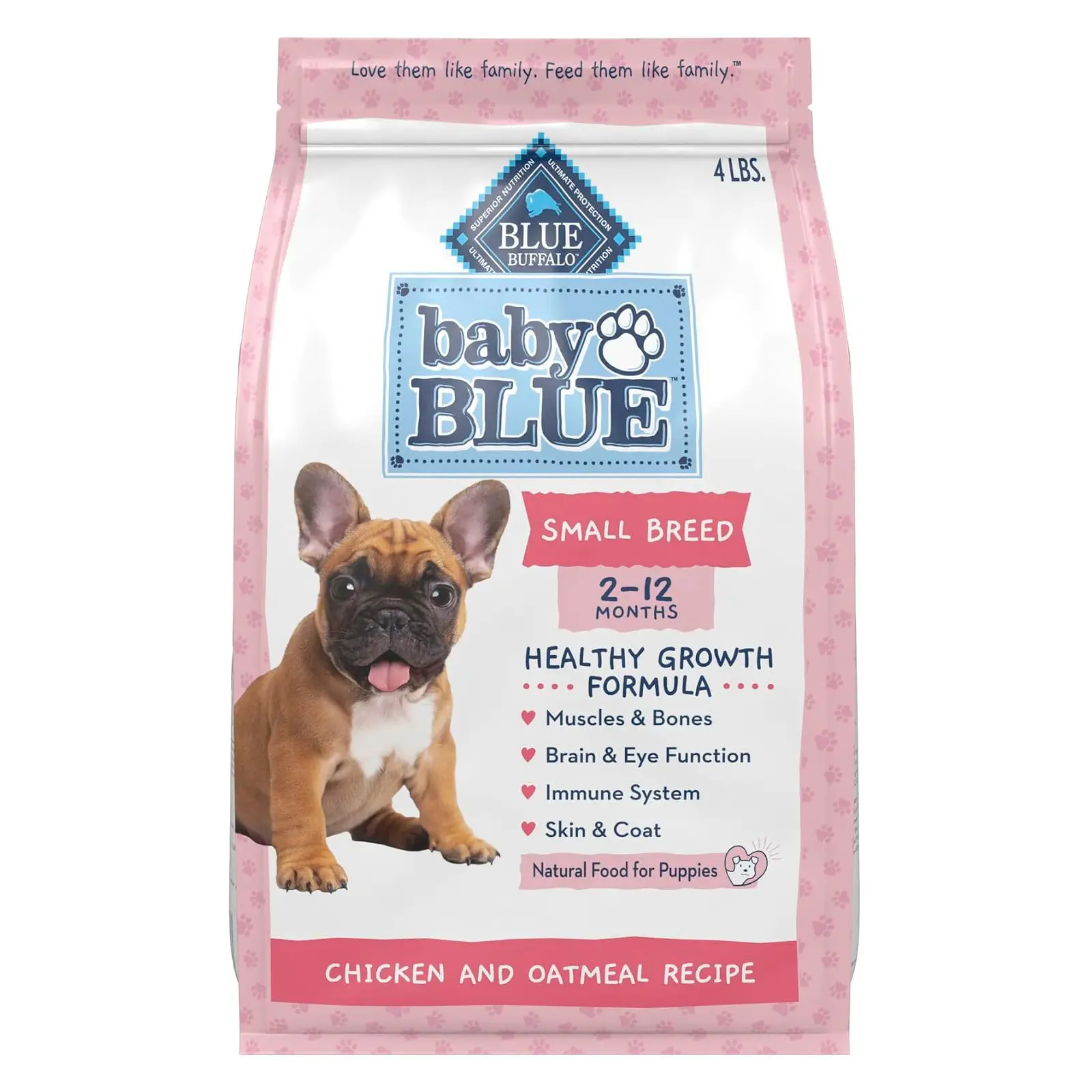 Blue Buffalo Baby BLUE Chicken Small Breed Puppy Natural Dry Dog Food, 4 lb Chicken & Oatmeal Recipe, DHA for Cognitive Development, Antioxidant-Rich LifeSource Bits