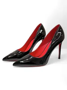 High Heel Shoes for Women, Narrow Low Block Toe Professional Single Shoe, New Sexy Stylish Fashion Style Glossy Leather, Elegant Design