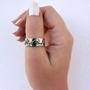 Ocean Wave Ring – Handmade Sterling Silver Band (Made to Order)