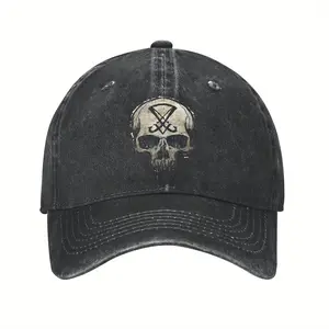 Lucifer Skull Mark Baseball Cap - Vintage Distressed Black Trucker Dad Hat, Adjustable Snapback, Six-Piece Breathable Design, Unisex, Sun Protection, Kpop Rock Concert, Summer Outdoor Casual Durable Headwear