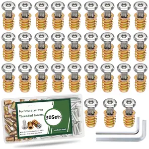 30 Sets 1/4-20 x 3/4" Threaded Inserts for , Furniture Screws  Inserts, Screw-in Nuts 1/4-20 x 19/32" Furniture  Fastener Connector Hex Socket Drive with Two Hex Wrenches