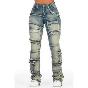Mikayla Tinted Dark Wash Stacked Flare Jean