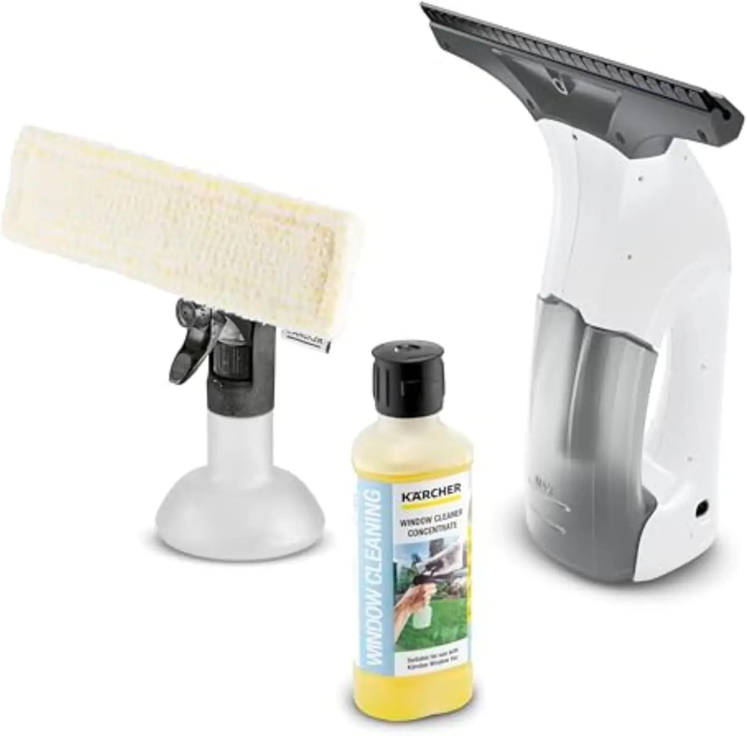 Kärcher Electric Window Vacuum WV 1 Plus, Ideal for Showers, Mirrors, Glass | 10 in Electric Squeegee for Surface Cleaning, Includes Cleaning Solution, Spray Bottles, Battery Powered and Compact