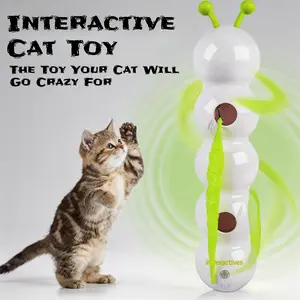 Motion Sensor Automatic Cat Feather Toy – Fluffy Caterpillar Tail Teaser with USB Rechargeable & Suction Cup, Perfect Interactive Toy for Indoor Cats