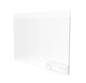 6 PACK 14X8.5" Wall Mount Sign Holder with Business Card Holder Clear Acrylic Picture Frame Single-Side Image Holder, Peel Off Protective Film (White) Before use 12061-14*8.5+10113-6PK-NF