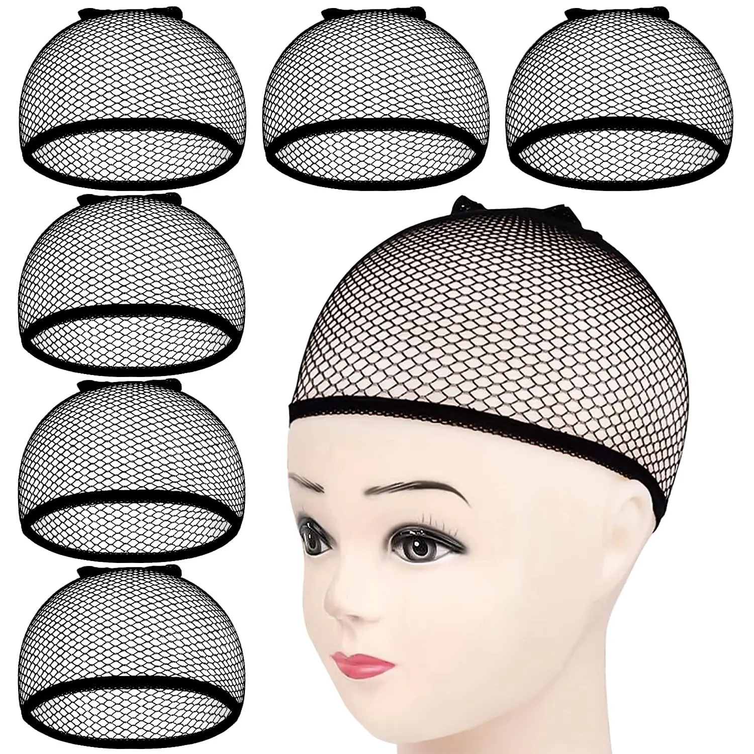 6PCS Wig Cap Non Slip, Black Mesh Net Wig Caps for Women Men, Kids, Weaving Hair Net Close End Fishnet Cosplay Stretchy Synthetic Hair Daily Wig Wear