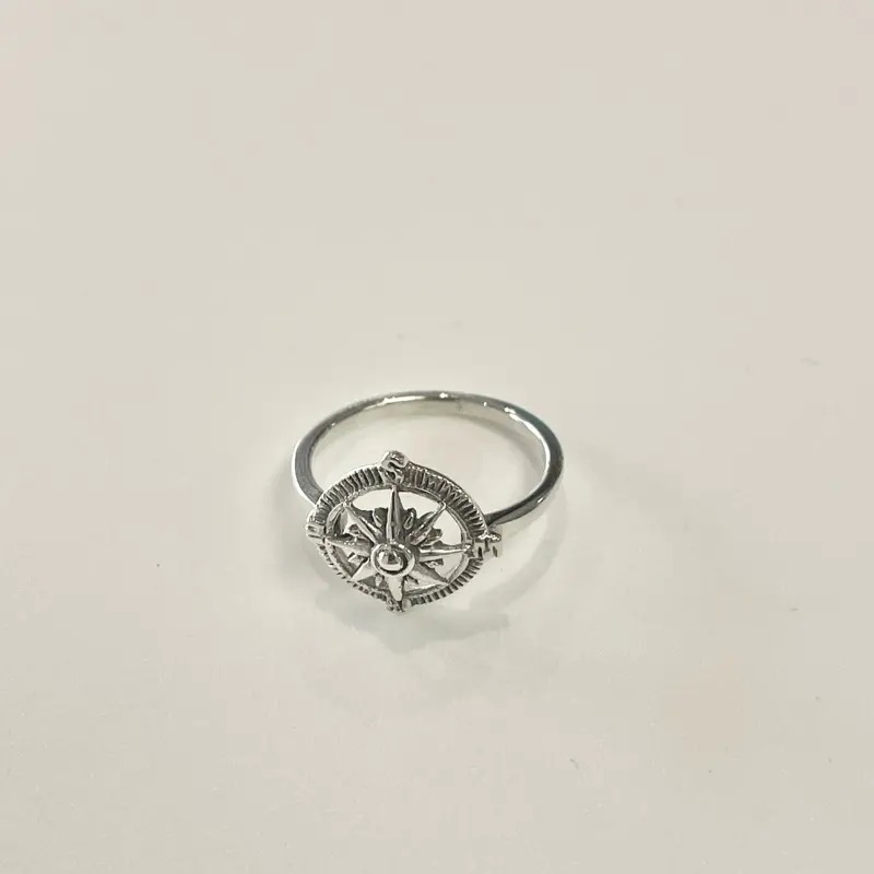 Sterling Silver 925 Navigation Compass Dainty Ring Sea Jewelry