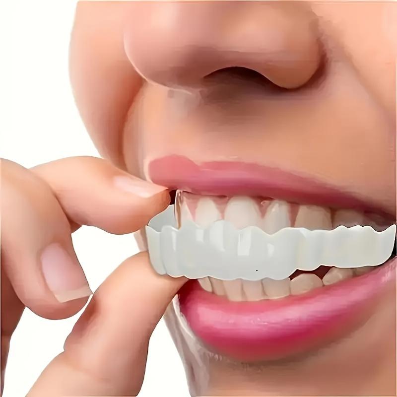 2 Pieces Unisex Comfortable Dental Veneers White Upper and Lower Denture Veneers for Daily Use Create Confident Smile