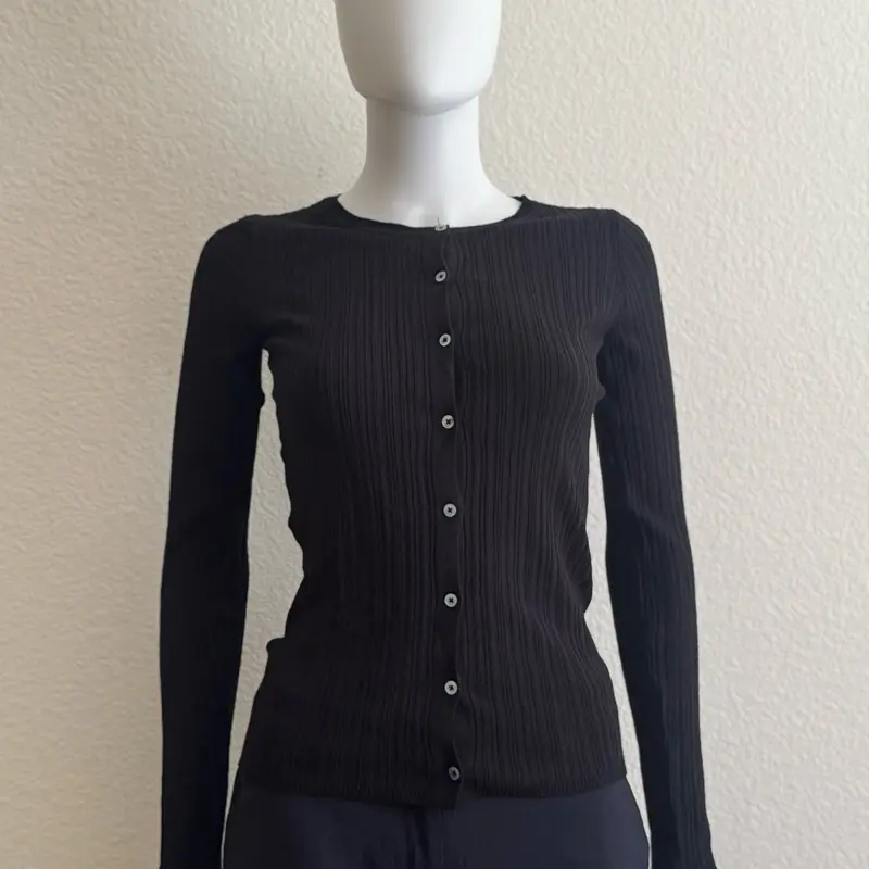 Future Collective Women's Black Knit Button-Up Top Long Sleeve Size S - Stylish and Comfortable