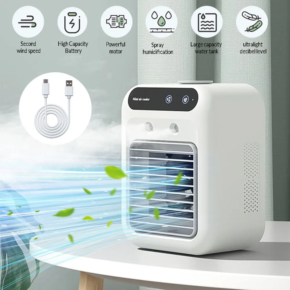 【BackToSchool】Portable Car Truck RV Evaporative Cooler Fan‑3‑in‑1 Vehicle Cooling Fan with 2 Mist Speeds,25W Motor,1800mAh Battery,500ml Tank,USB Adapter,Cooling Sleep Mode,Small Footprint for Car,Truck,RV,Camping & Bedroom (Not an AC Unit)